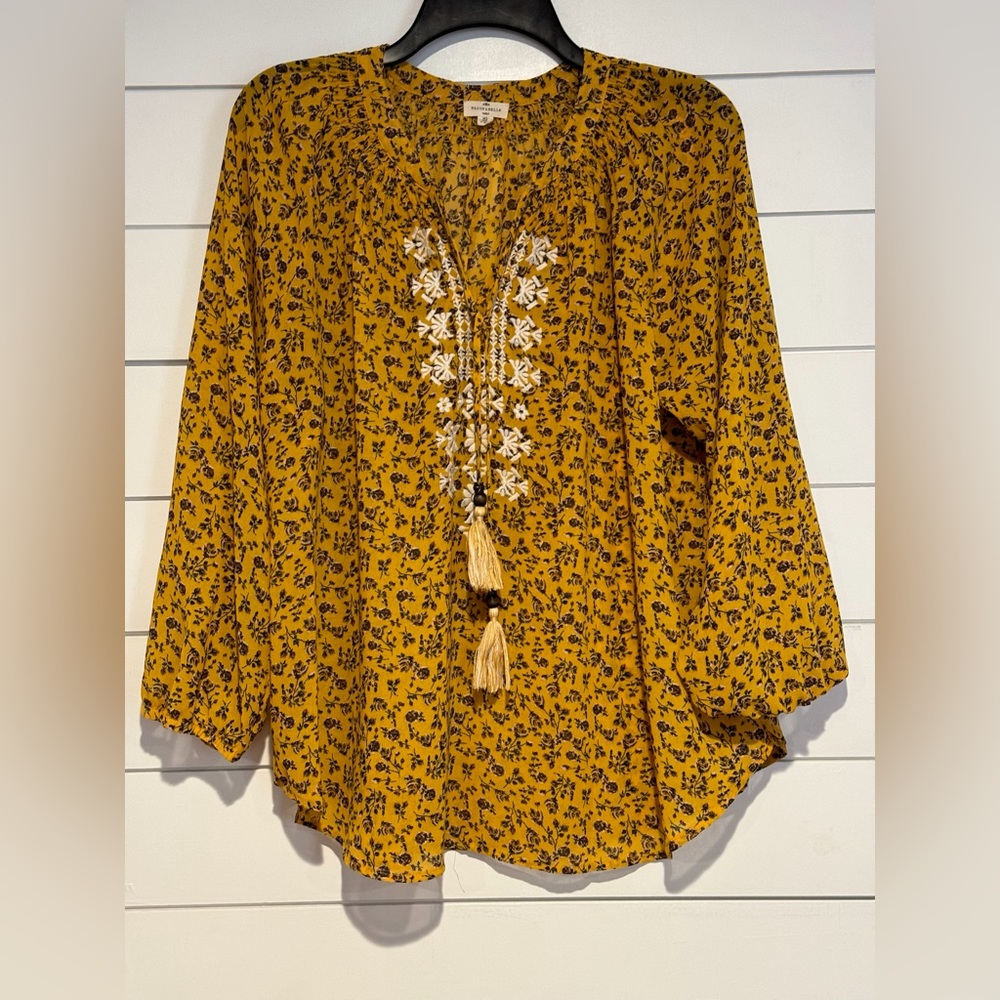 New Mason‎ & Belle XL Stitch Fix Bobby V-Neck Embroidered Tie Blouse Top